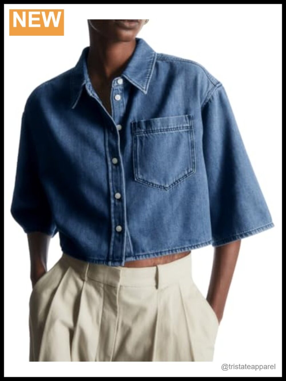 Womens Cropped Denim Jacket Half Sleeve Button Down Distressed Jean Shirt